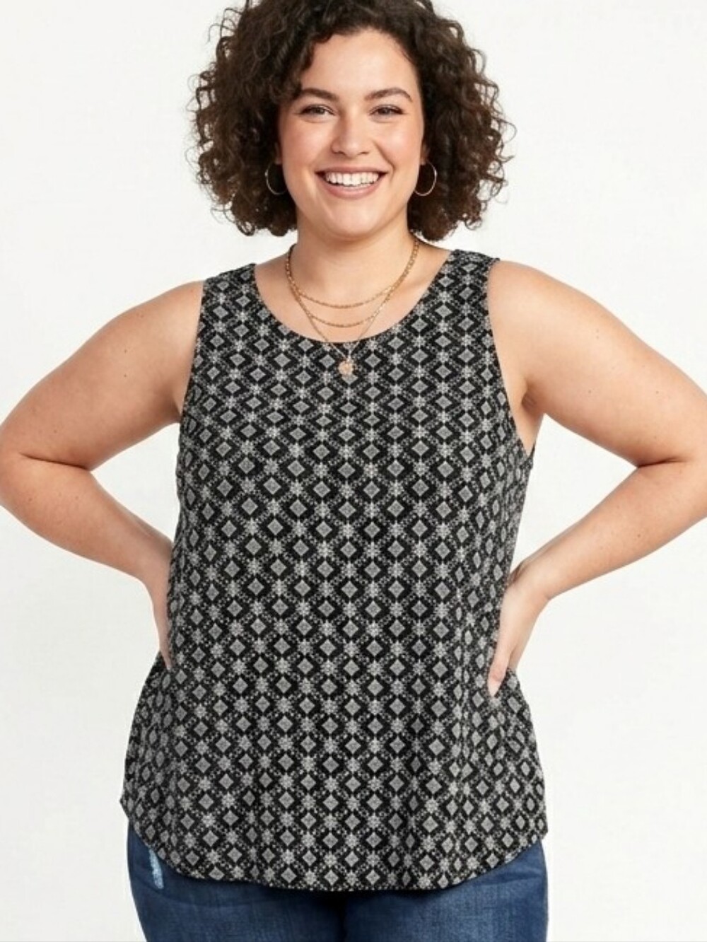 Old Navy Plus Size Black & White Geometric Sleeveless Tank Top